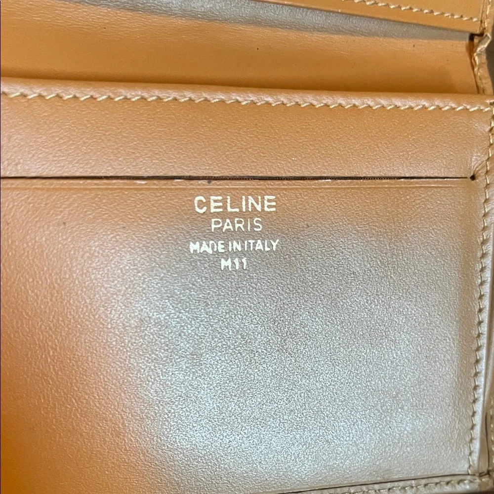 Celine Dark Brown Monogram Card Holder with Tan Trim